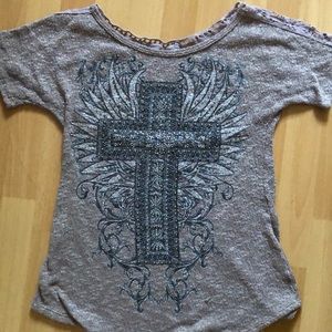 Glitter Cross Design Top with Lace Back